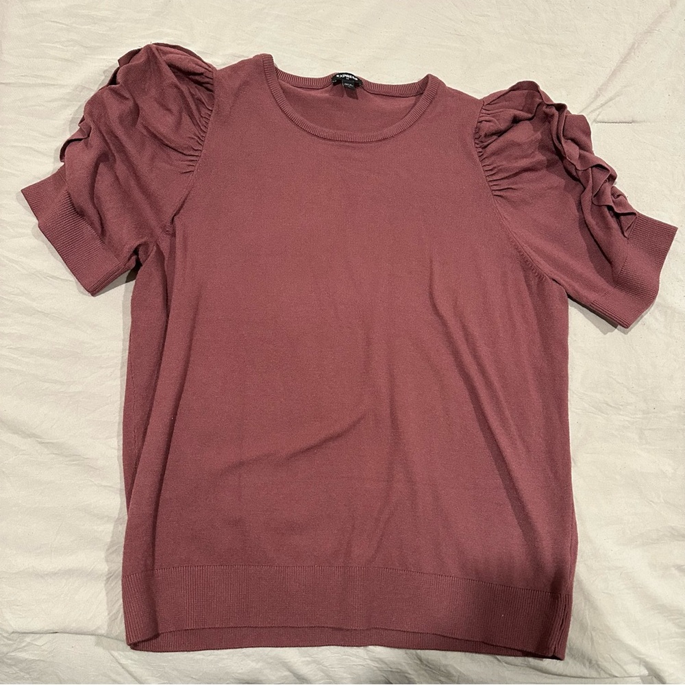 SOLD: Express Dusty Rose Short Sleeve Top with Ruffle Detail